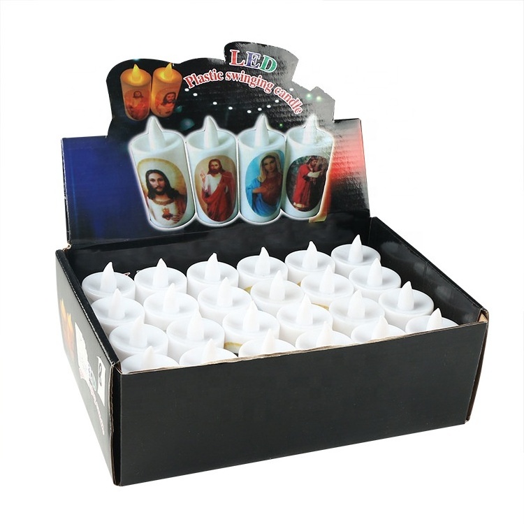 Cheap Mini Flameless Customized Patterns Virgin Mary, Jesus and Joseph Grave Light Votive LED Candles, Battery Included