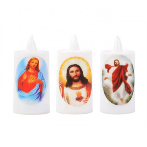 Cheap Mini Flameless Customized Patterns Virgin Mary, Jesus and Joseph Grave Light Votive LED Candles, Battery Included