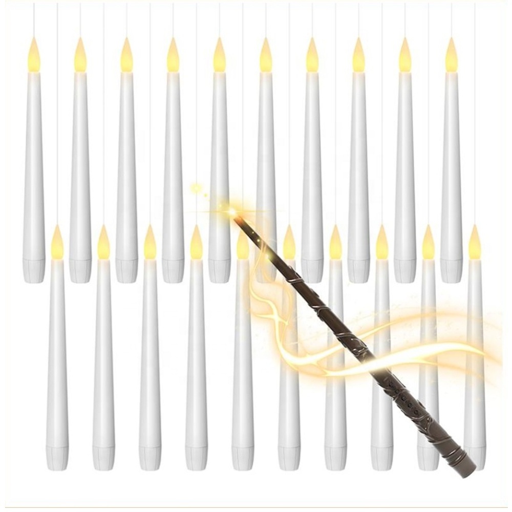 10/12/20/24 Pack Floating Magic Hanging Flameless Battery Operated LED Taper Candle with Wand Remote for Halloween Easter Decor