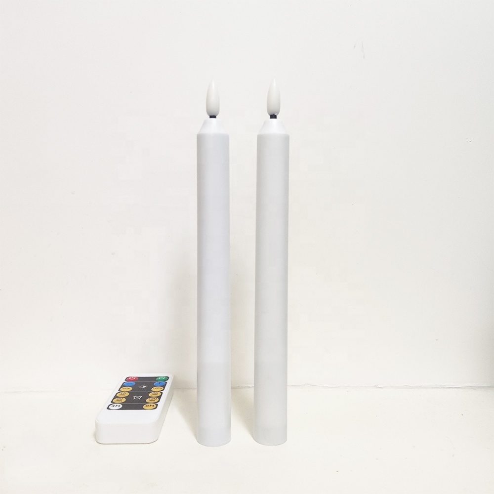 9'' Rechargeable Long-lasting Flameless Flickering Timer Remote LED Taper Candles Window Tall Fake Plastic Candlesticks Home