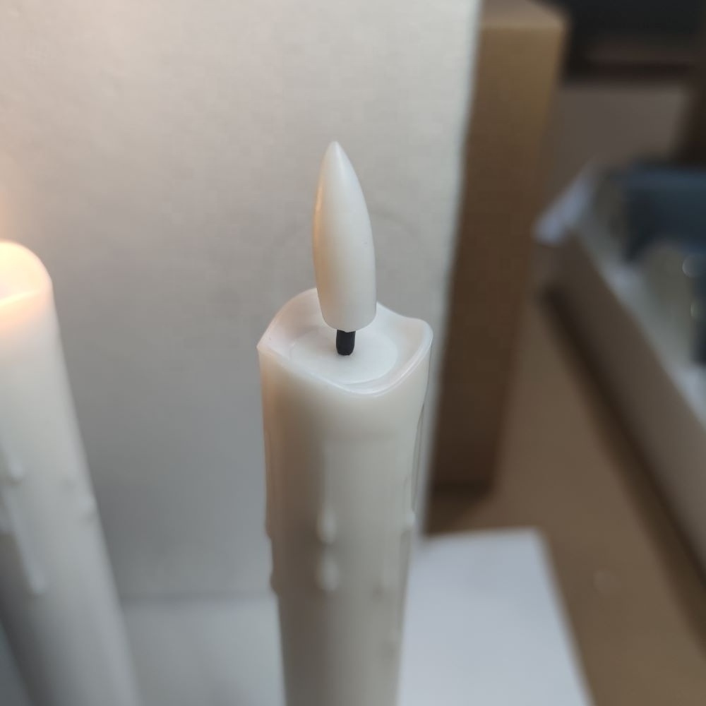 7.5Inch Flameless Flickering White/Ivory 3D Wick Dripping LED Taper Candles with Remote, Timer, Battery Operated for Home Decor