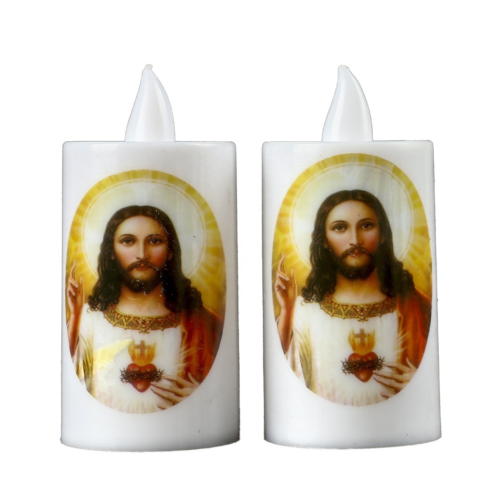 Cheap Mini Flameless Customized Patterns Virgin Mary, Jesus and Joseph Grave Light Votive LED Candles, Battery Included