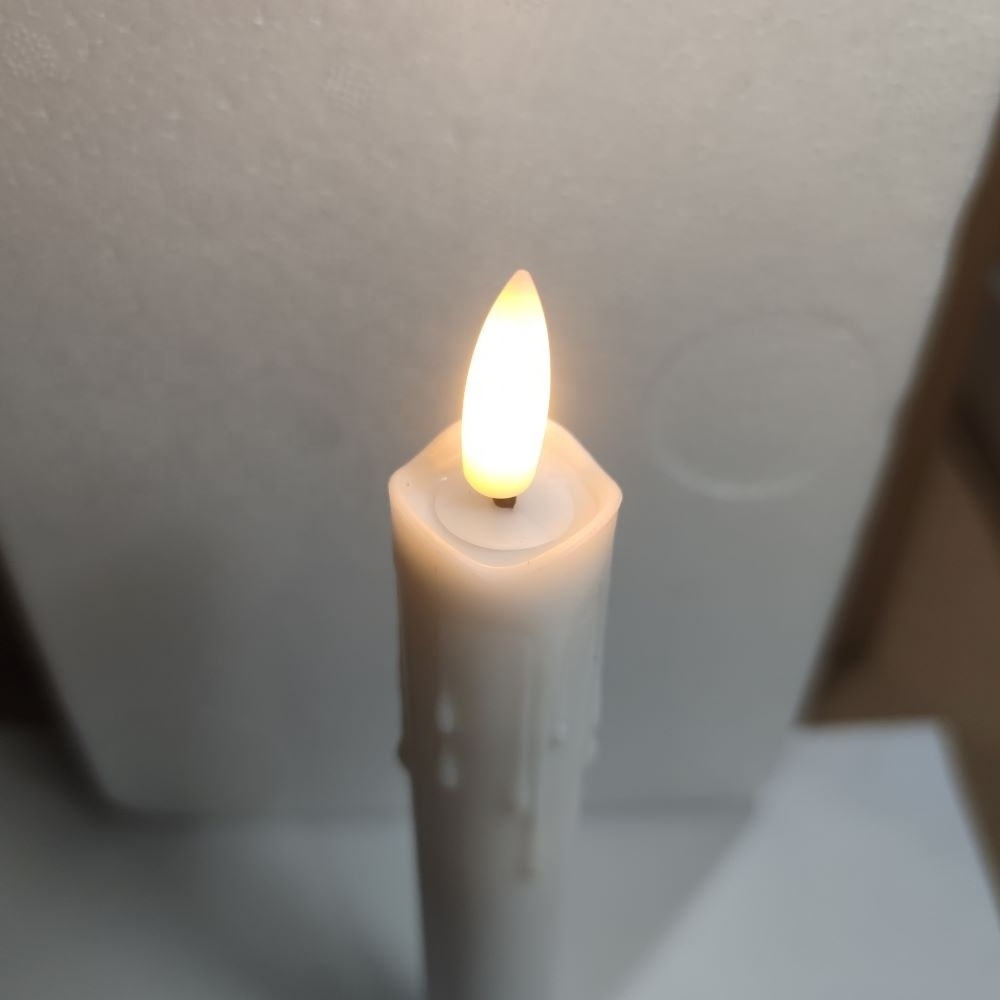 7.5Inch Flameless Flickering White/Ivory 3D Wick Dripping LED Taper Candles with Remote, Timer, Battery Operated for Home Decor