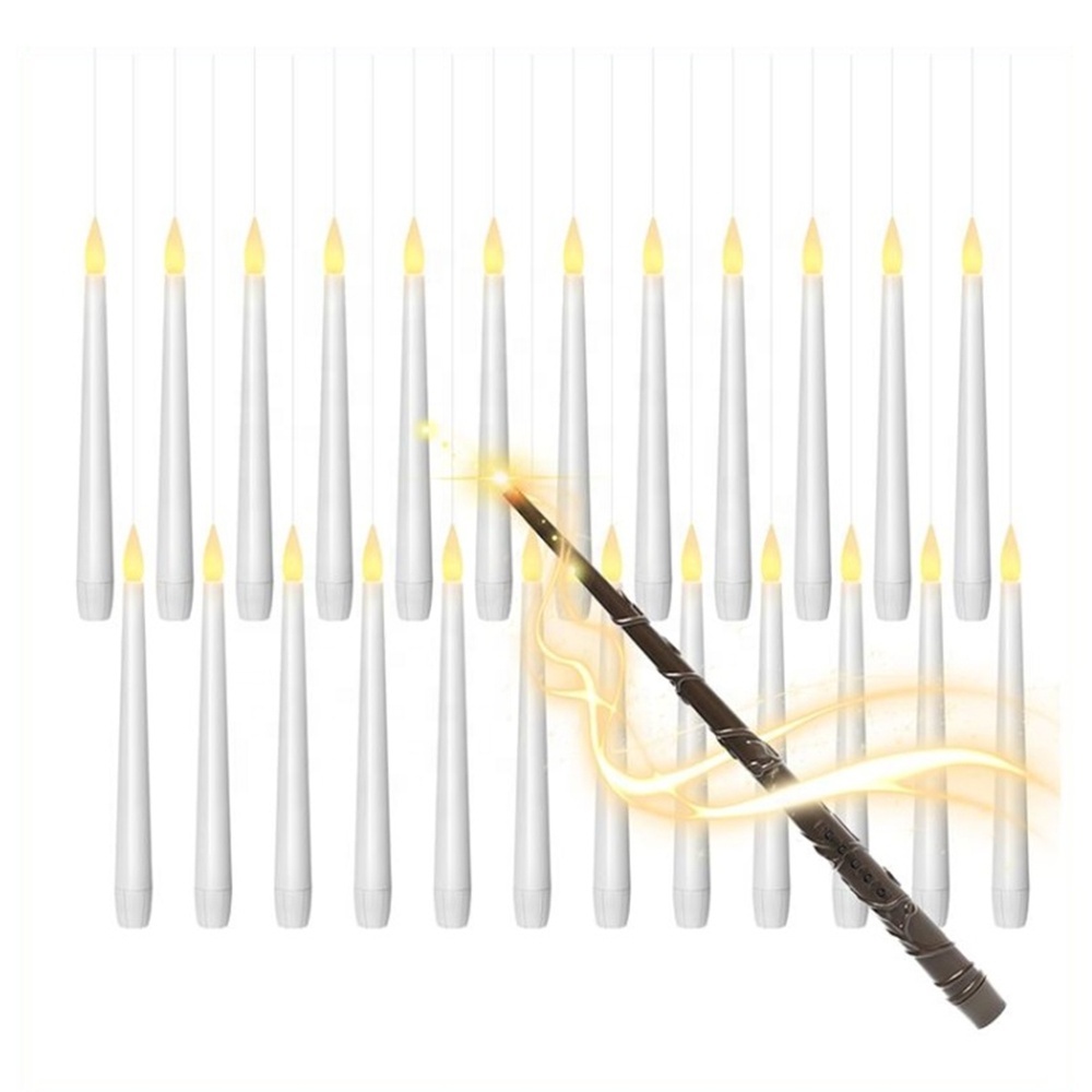 10/12/20/24 Pack Floating Magic Hanging Flameless Battery Operated LED Taper Candle with Wand Remote for Halloween Easter Decor