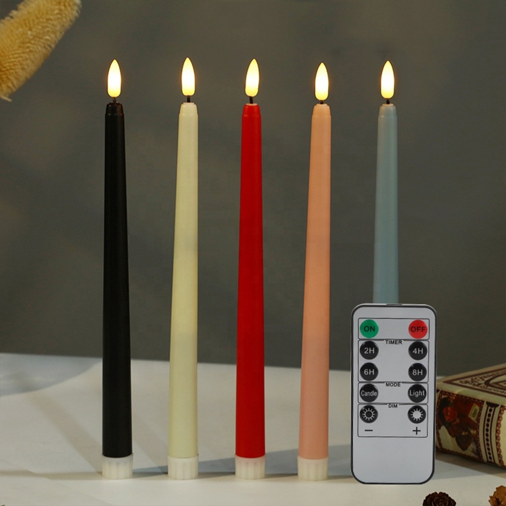 24 Packs Fake Flameless Flickering 3D Wick LED Taper Candles Battery Operated 11 Inch Long Candlesticks for Table Decoration