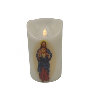 Flickering Flameless Battery Operated Jesus Virgin Christ LED Grave Church Sacred Prayer Religious Votive Memorial Candle