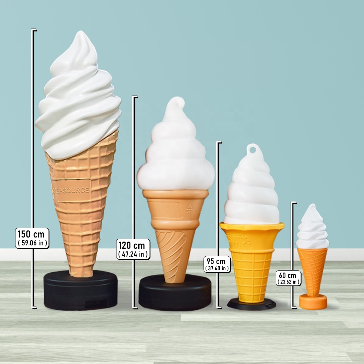 High Quality Giant Ice Cream Sculpture Model Light Store Display With Power Cone Model LED Outdoor Floor Lamp Promotion Attract