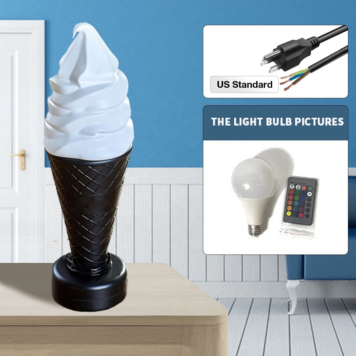 High Quality Giant Ice Cream Sculpture Model Light Store Display With Power Cone Model LED Outdoor Floor Lamp Promotion Attract