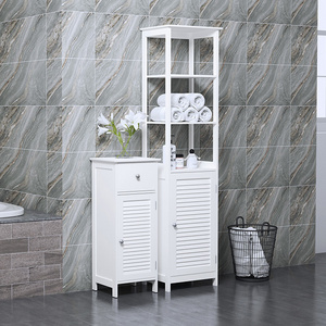 Bathroom Furniture Set with Door 4 Tier Adjustable Shelves Free Standing Tall Slim Rack Wooden