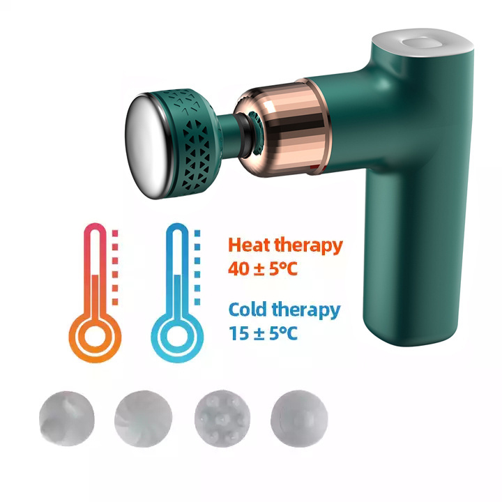 Mini Portable Heated Fascial Gun Deep Tissue Pressure Relief Gym Body Hot And Cold Massage Gun With 4 Attachment Heads