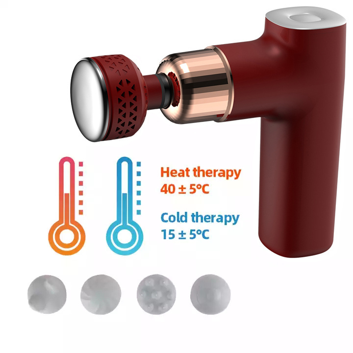 Mini Portable Heated Fascial Gun Deep Tissue Pressure Relief Gym Body Hot And Cold Massage Gun With 4 Attachment Heads