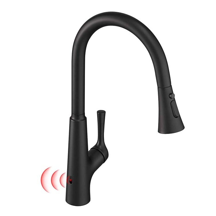 FAPULLY matte black hands-free drop-down sprayer touchless automatic sensor kitchen sink faucet