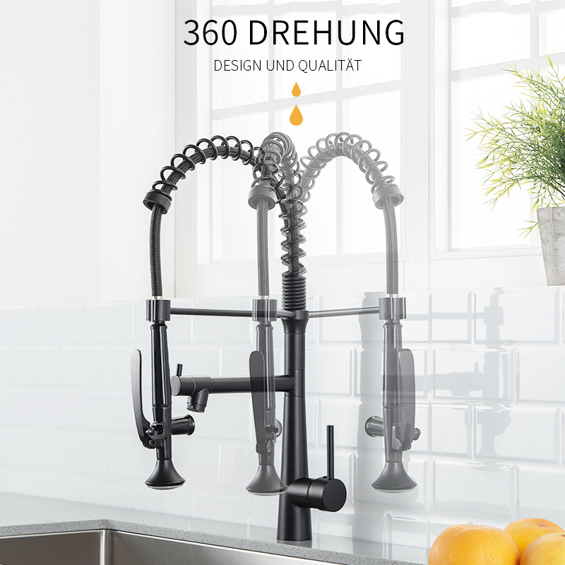 Fapully Modern Black LED High Arc Kitchen Sink Faucet with Pull Down Spring Spout Brass Kitchen Faucet with Pull Down Sprayer