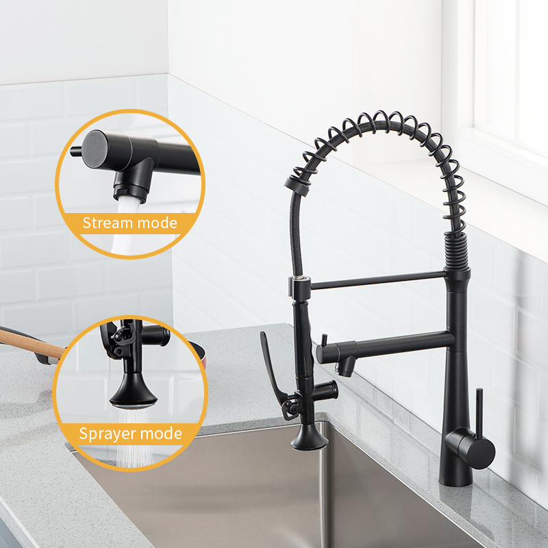 Fapully Modern Black LED High Arc Kitchen Sink Faucet with Pull Down Spring Spout Brass Kitchen Faucet with Pull Down Sprayer