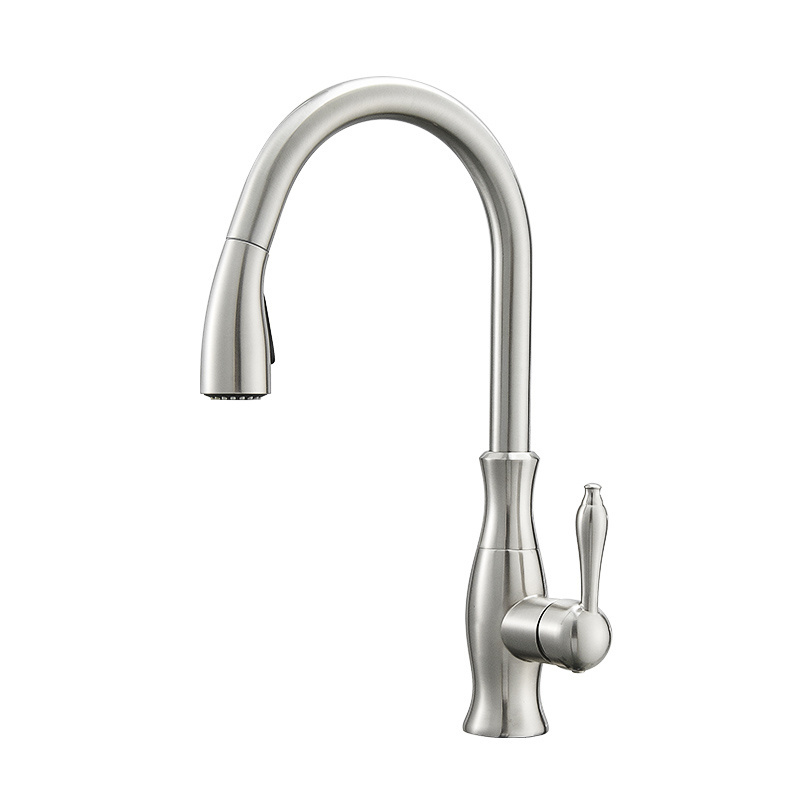 Fapully Modern Brushed Kitchen Sink Faucet with Pull Out Spout Brass Kitchen Faucet with Pull Out Sprayer