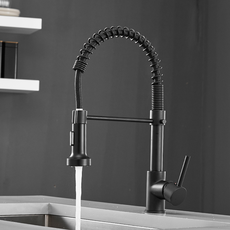 Fapully Modern Black Sink Faucet Kitchen Faucet with Pull Down Sprayer Kitchen Mixer Kitchen Water Tap Spout Brass Contemporary