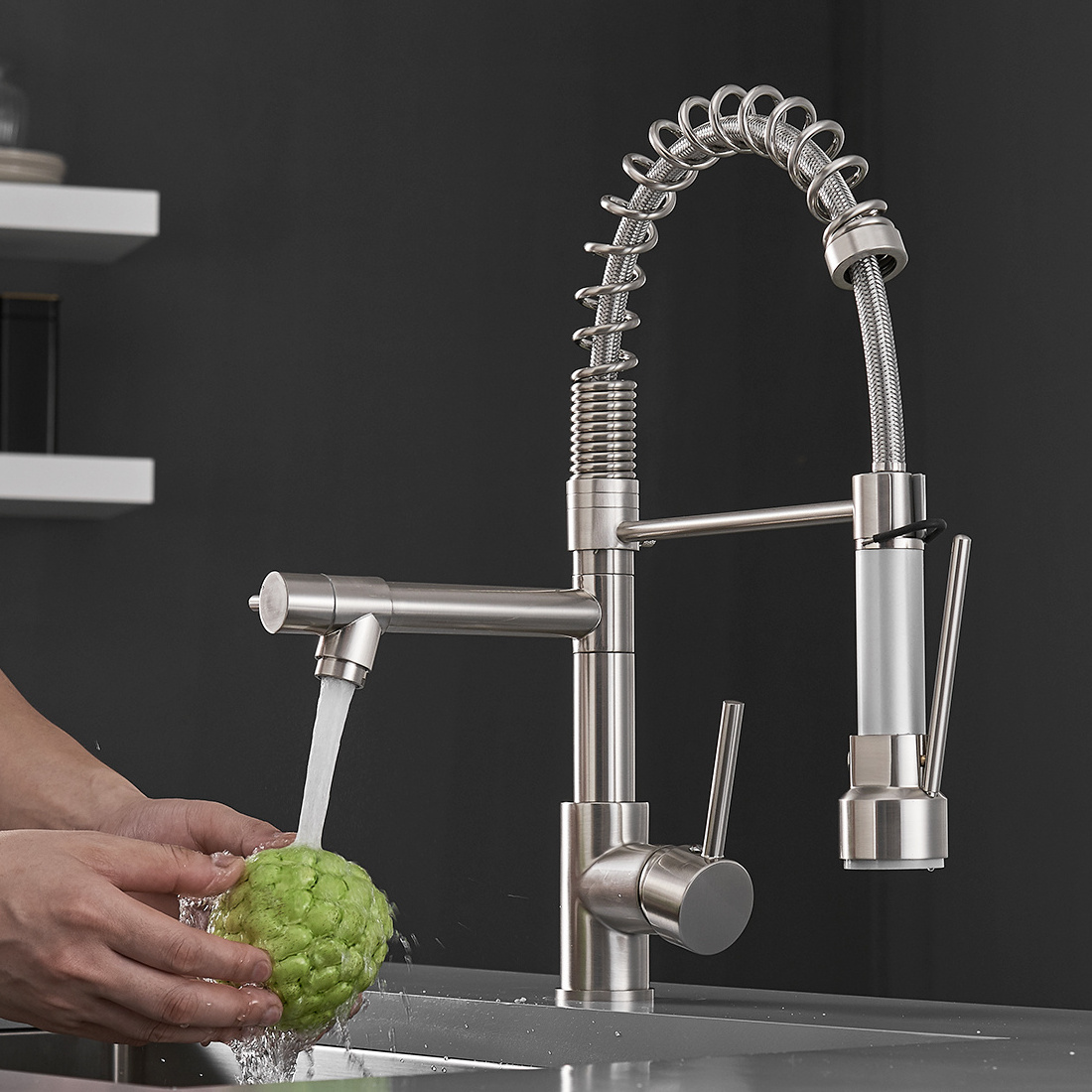 Fapully Modern Brushed Nickel Sink Faucet Kitchen Faucet with Pull Down Sprayer Spout Brass Contemporary Kitchen Tap 2 Years