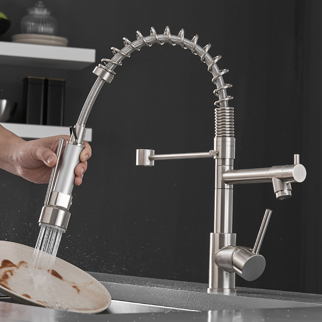 Fapully Modern Brushed Nickel Sink Faucet Kitchen Faucet with Pull Down Sprayer Spout Brass Contemporary Kitchen Tap 2 Years