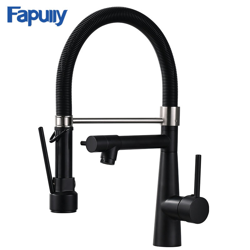 Fapully Modern Black and Brushed Nickel Faucet with Pull Down Spout Brass Kitchen Faucet with Pull Down Sprayer