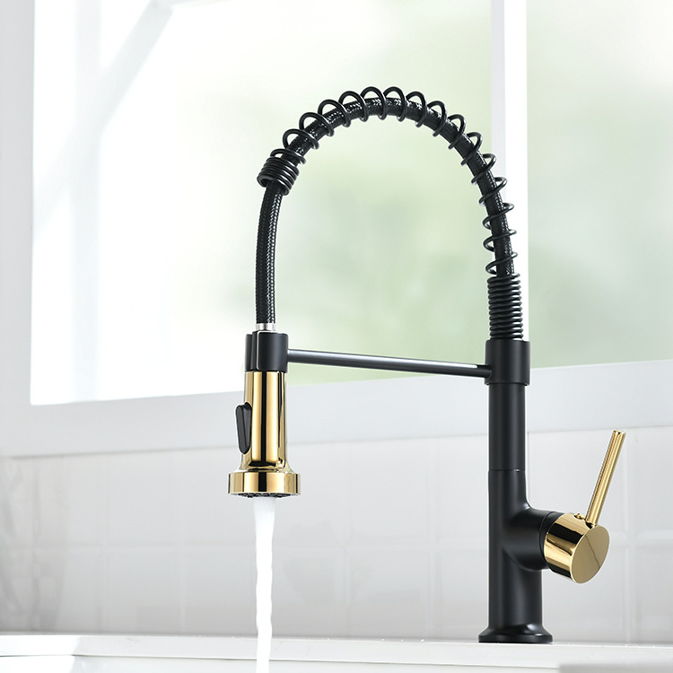 FAPULLY Golden handle and nozzle single handle spring pull down kitchen faucet