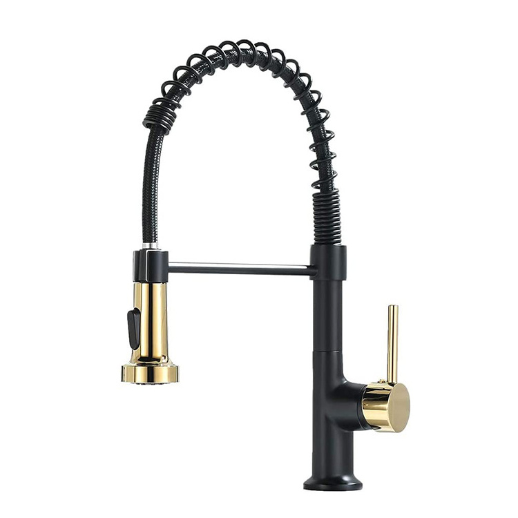 FAPULLY Golden handle and nozzle single handle spring pull down kitchen faucet