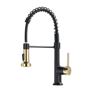 FAPULLY Golden handle and nozzle single handle spring pull down kitchen faucet