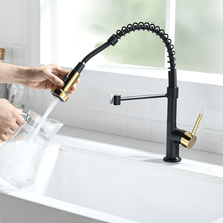 FAPULLY Golden handle and nozzle single handle spring pull down kitchen faucet