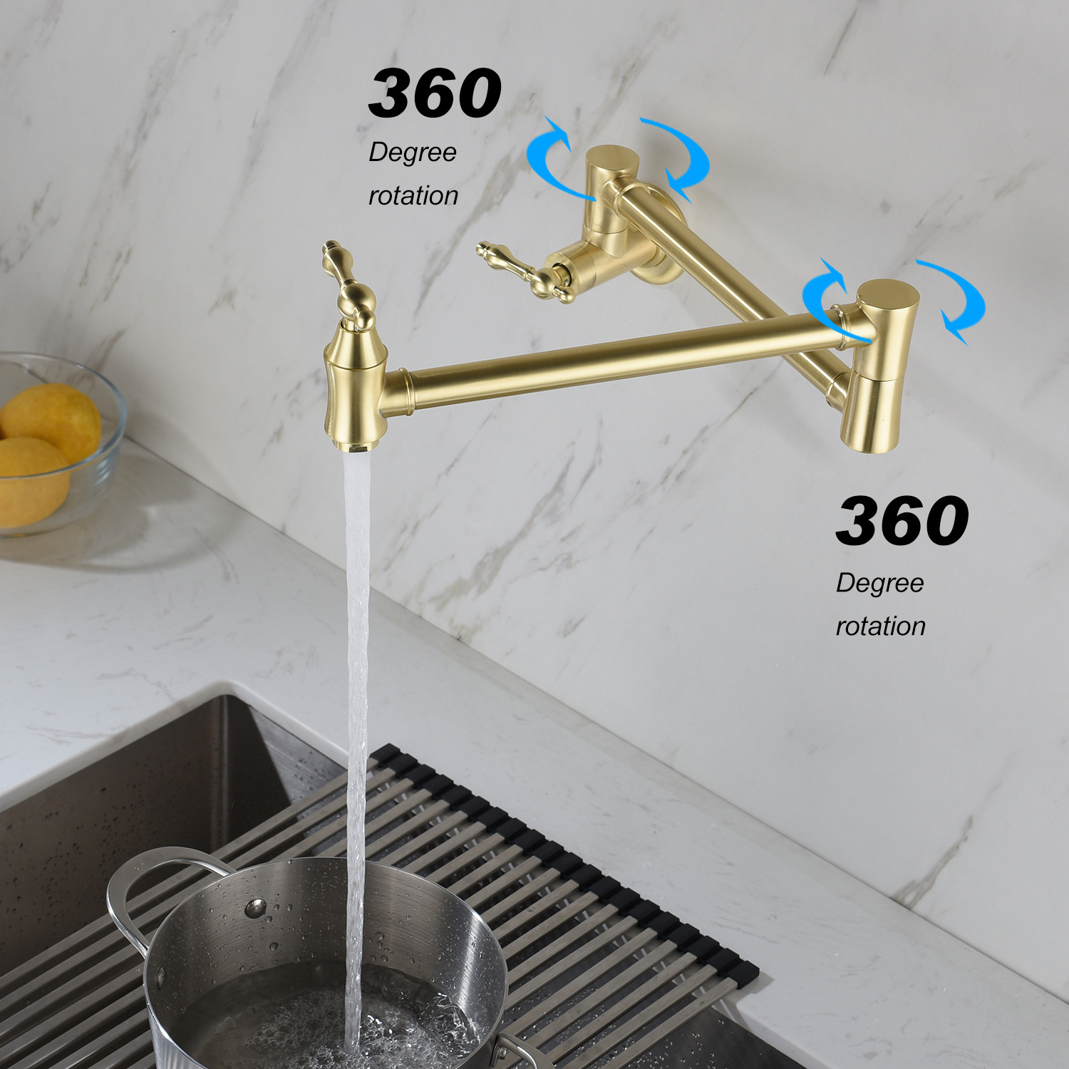 Fapully Pot Filler Nickel Gold  Wall Mounted Folding Stretchable Kitchen Restaurant Sink Faucet