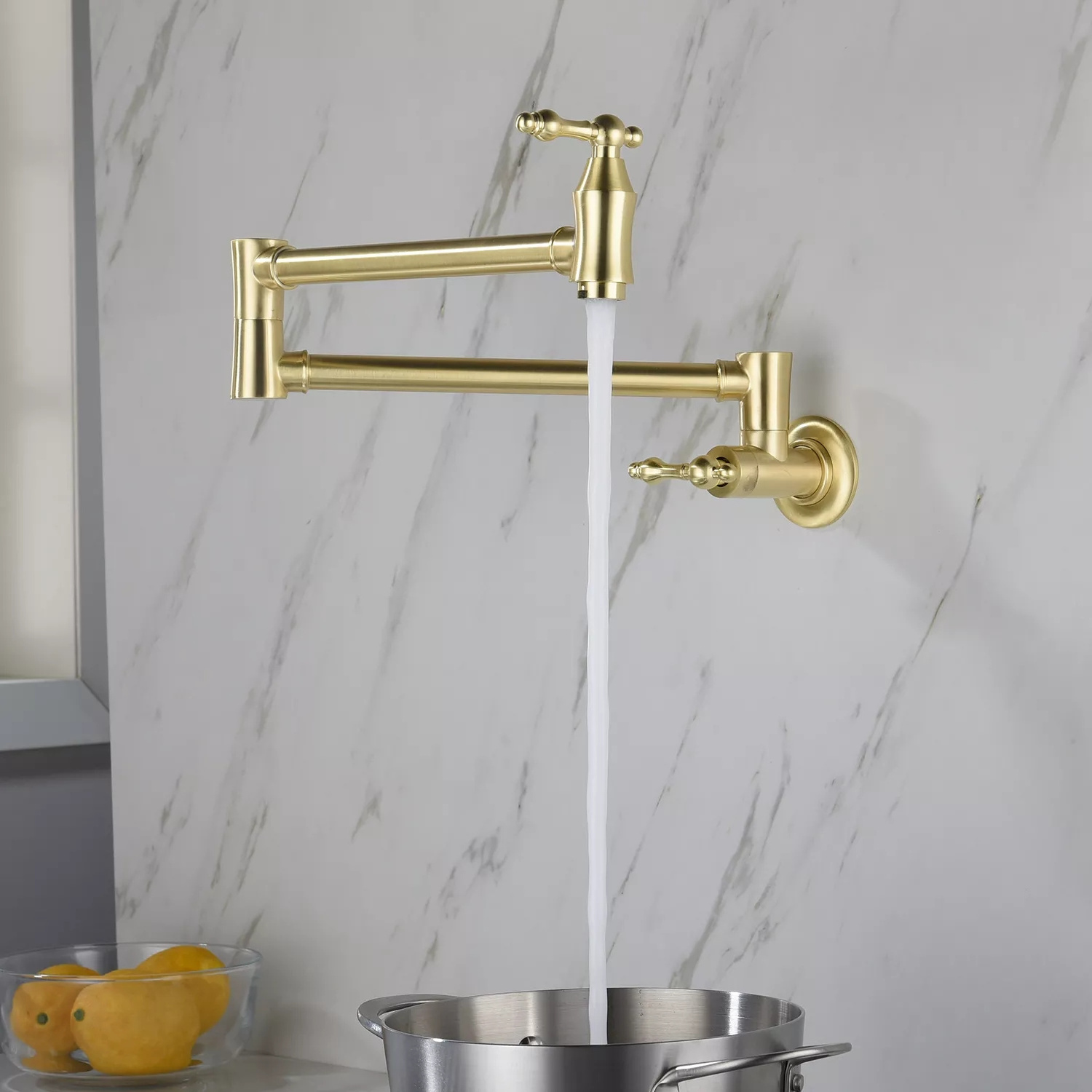 Fapully Pot Filler Nickel Gold  Wall Mounted Folding Stretchable Kitchen Restaurant Sink Faucet