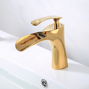 New Design Popular CUPC Brass Chrome Golden  Waterfall Water Mixer Tap Bathroom Wash Basin Deluxe Faucet