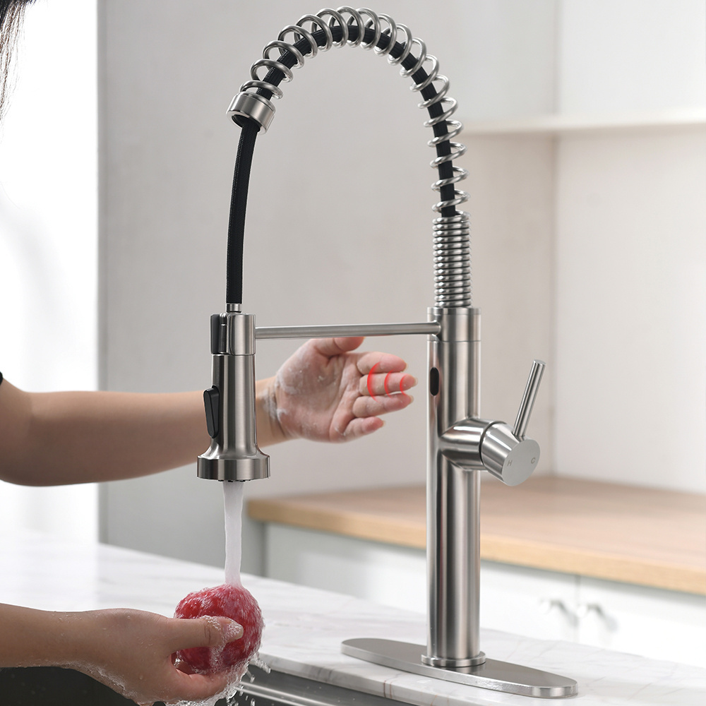 Fapully Touchless Kitchen Faucet with Pull Down Sprayer,Sensor Commercial Pull-Down Single Handle Kitchen Sink Faucet Brushed Ni