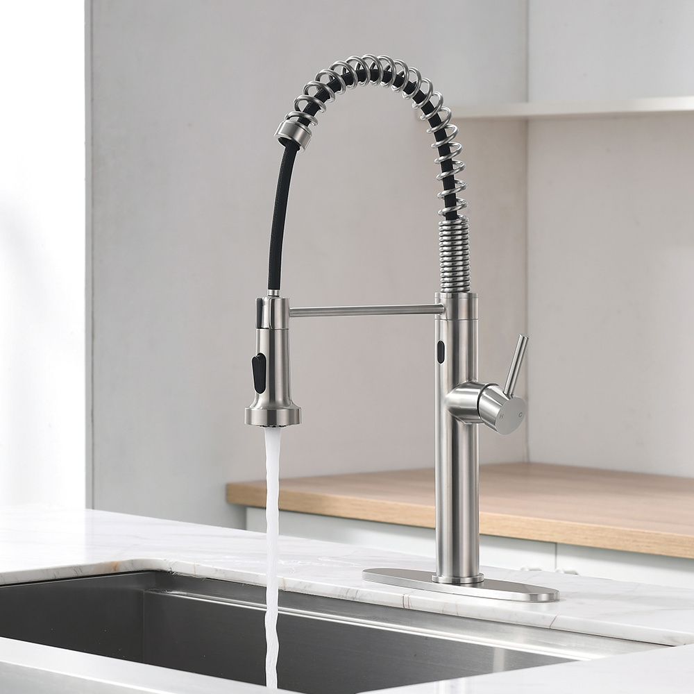 Fapully Touchless Kitchen Faucet with Pull Down Sprayer,Sensor Commercial Pull-Down Single Handle Kitchen Sink Faucet Brushed Ni