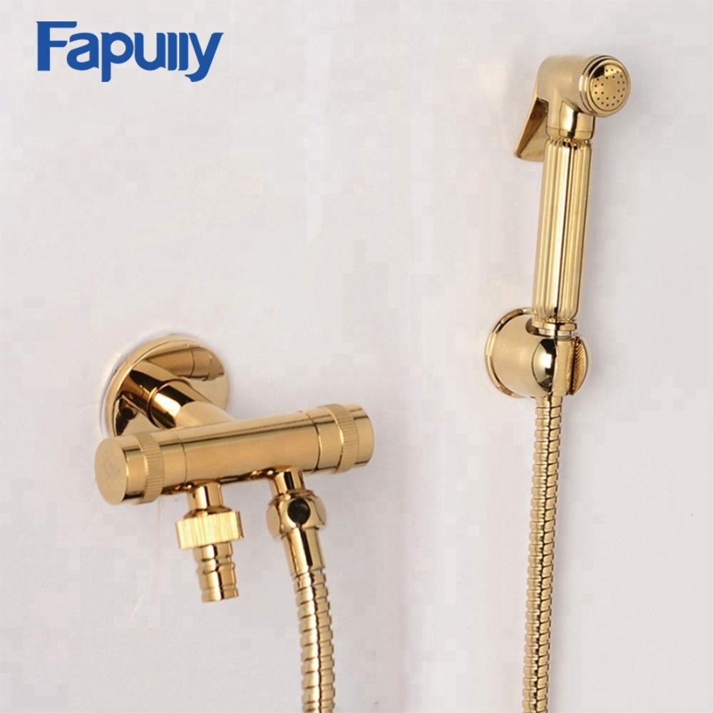 Fapully Golden Brass Toilet Bidet Shower Head Nozzle Showerhead Shattaf Spray Bathroom Sprayer handheld bidet faucet