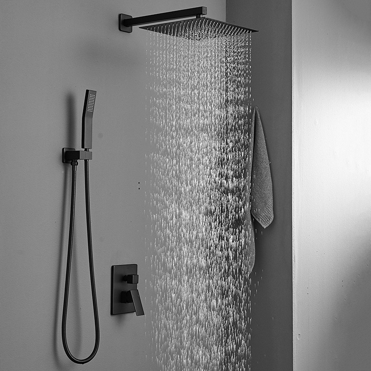 Wall Mounted 3 hole waterfall Bathtub Taps black shower set with Hand Shower