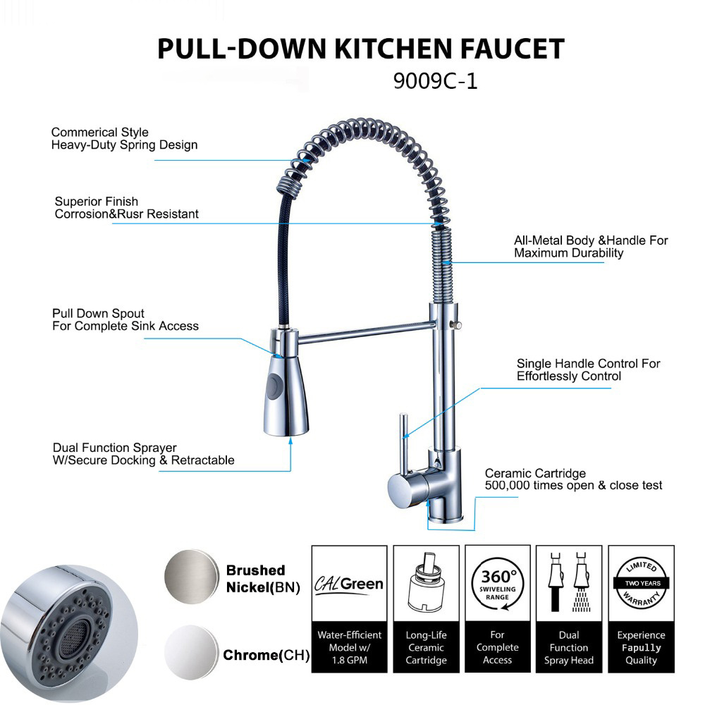 Fapully Selling High Quality Upc Kitchen Faucet Parts Cheap Pull Out Kitchen Sink Faucets Brass Chrome Modern Smart Kitchen