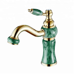 Fapully Deck Mounted Single Lever Gold Jade Painting Cold Hot Basin Faucets