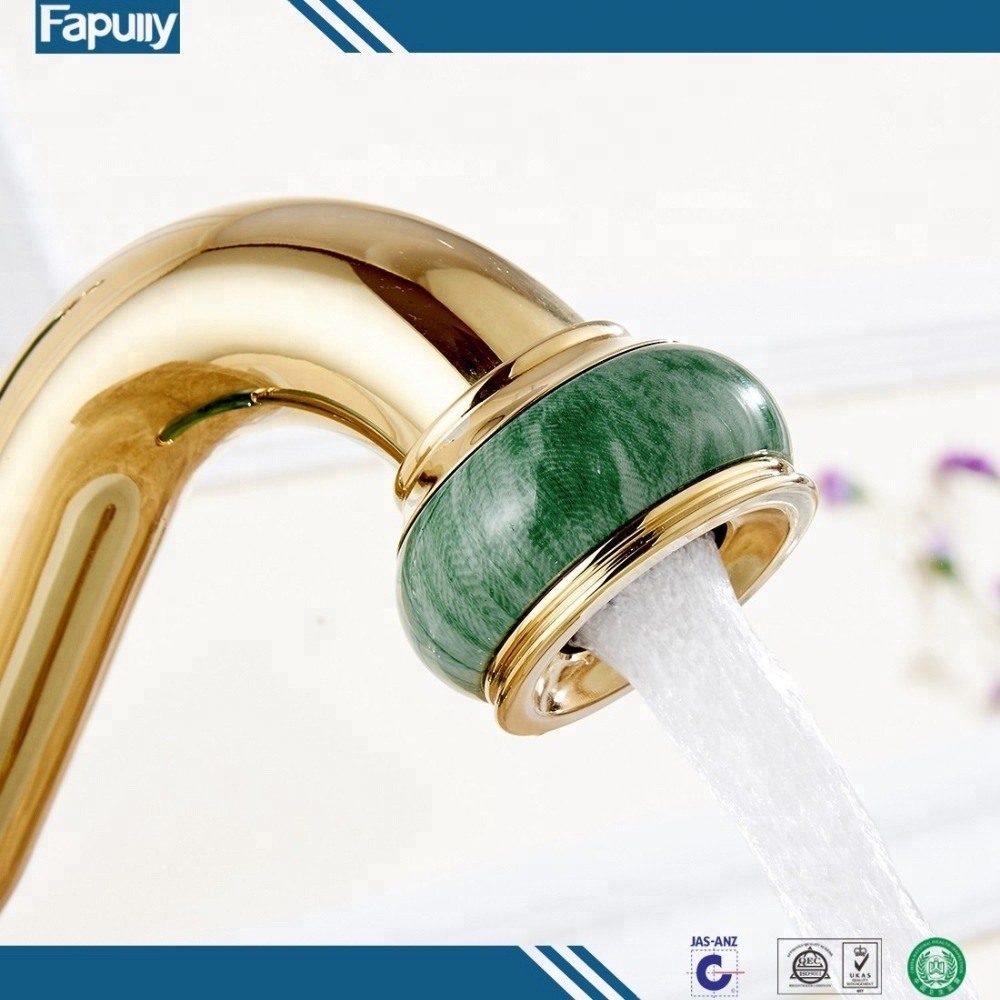 Fapully Deck Mounted Single Lever Gold Jade Painting Cold Hot Basin Faucets