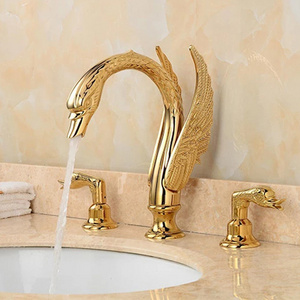 Fapully Luxury Animal Faucet,Gold Plated Swan Faucets,High Quality 3 Holes Bathroom Basin Faucet