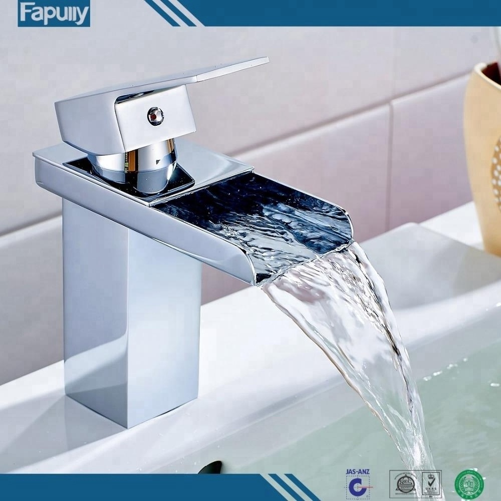 Fapully mixer tap parts single holder hole chrome polished waterfall basin faucet bathroom