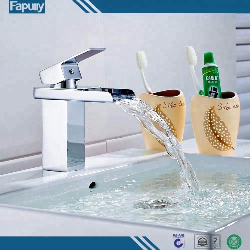 Fapully mixer tap parts single holder hole chrome polished waterfall basin faucet bathroom