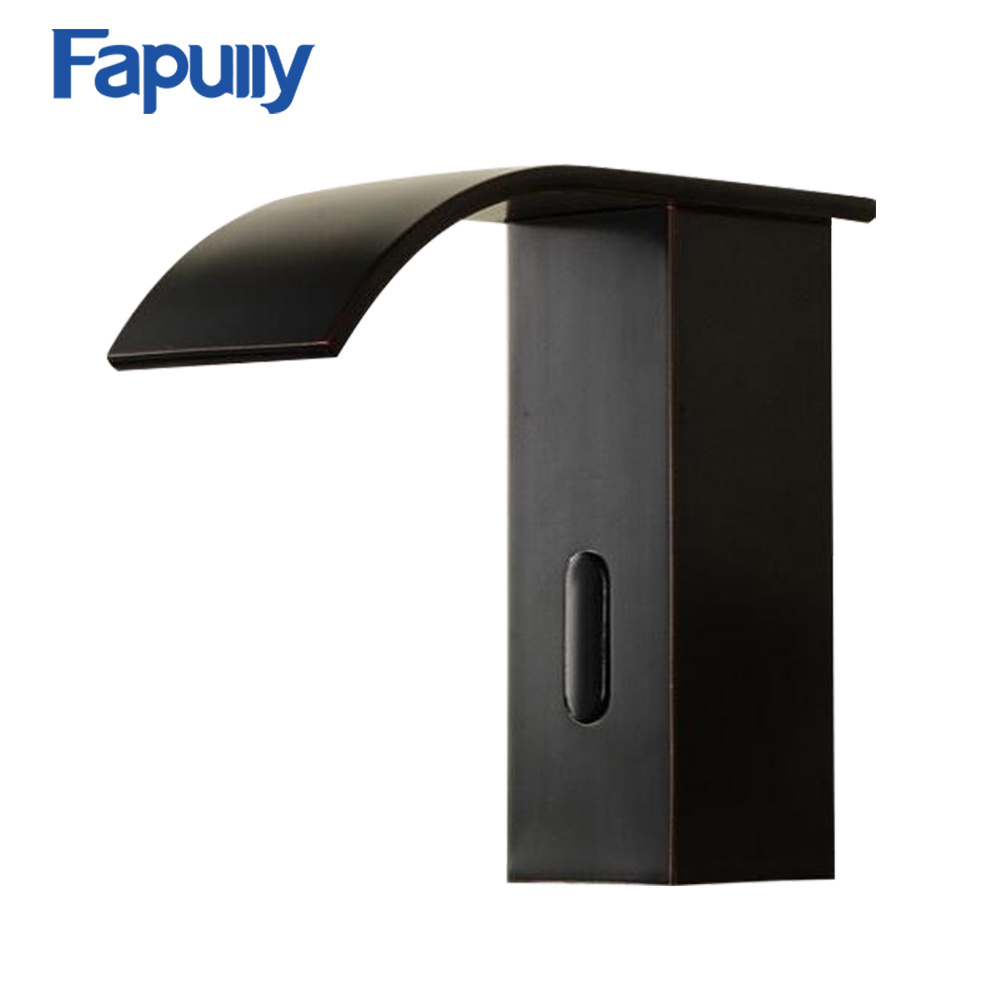 Waterfall Automatic Faucet Single Lever Washbasin Mixer Taps Sensor Faucet Brass Modern Contemporary T20O Fapully Bathroom Black