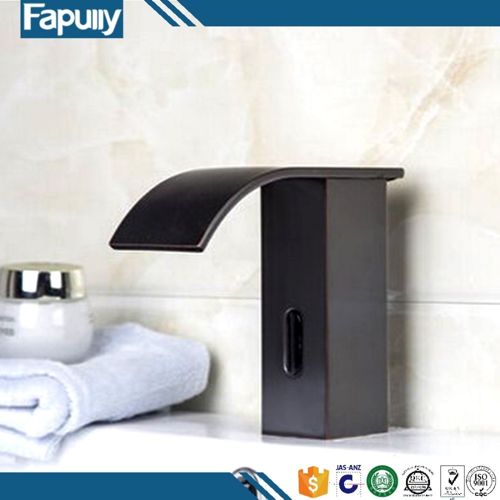 Waterfall Automatic Faucet Single Lever Washbasin Mixer Taps Sensor Faucet Brass Modern Contemporary T20O Fapully Bathroom Black