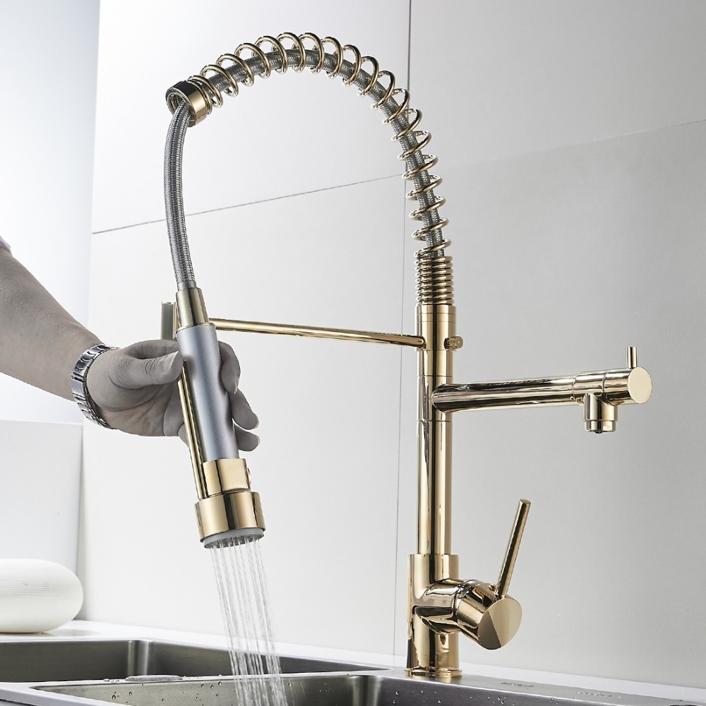 Fapully Luxury tall and big kitchen faucet pull out mixer tap spring loaded kitchen sink mixer tap faucets