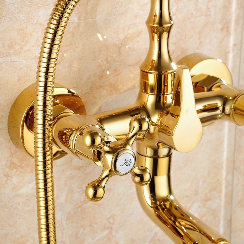 Fapully Wall Mount Diverter gold bath phone holder Tub Shower Faucet for the bathroom