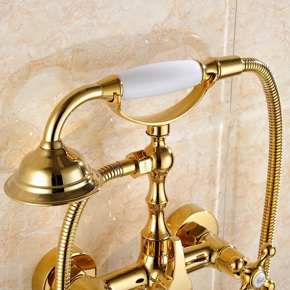 Fapully Wall Mount Diverter gold bath phone holder Tub Shower Faucet for the bathroom