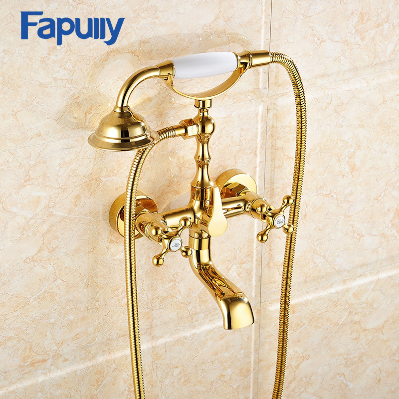 Fapully Wall Mount Diverter gold bath phone holder Tub Shower Faucet for the bathroom