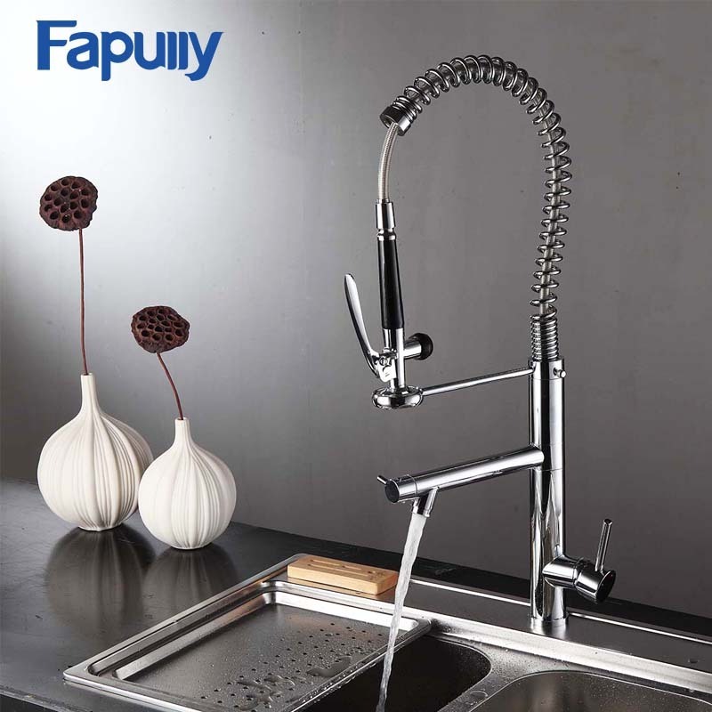 Fapully Griferia Pull Out Three Way Kitchen Taps Torneira RV Kitchen Sink Faucets Modern Contemporary Hotel Polished 5 Years