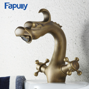 Fapully antique brass Dragon statue antique bathroom faucet