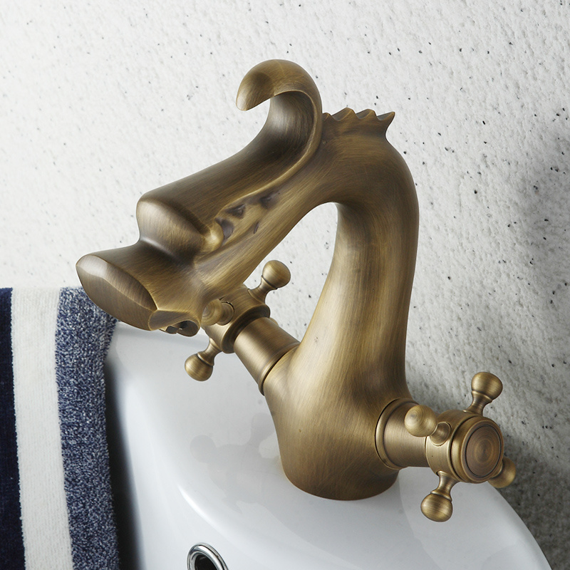 Fapully antique brass Dragon statue antique bathroom faucet