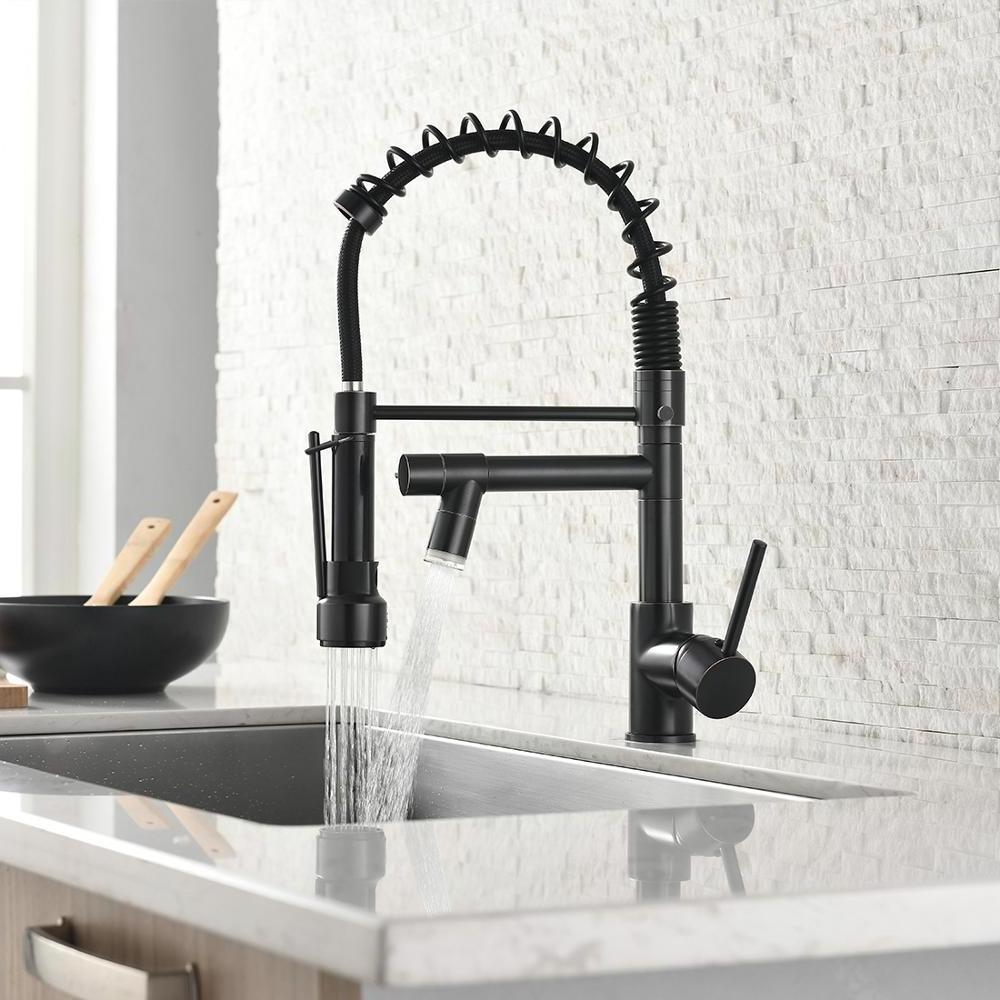 Kitchen Sink Pull Out Down Faucet with Spring Loaded Mixer Taps Oil Rubbed Bronze Modern Contemporary Ceramic Single Handle